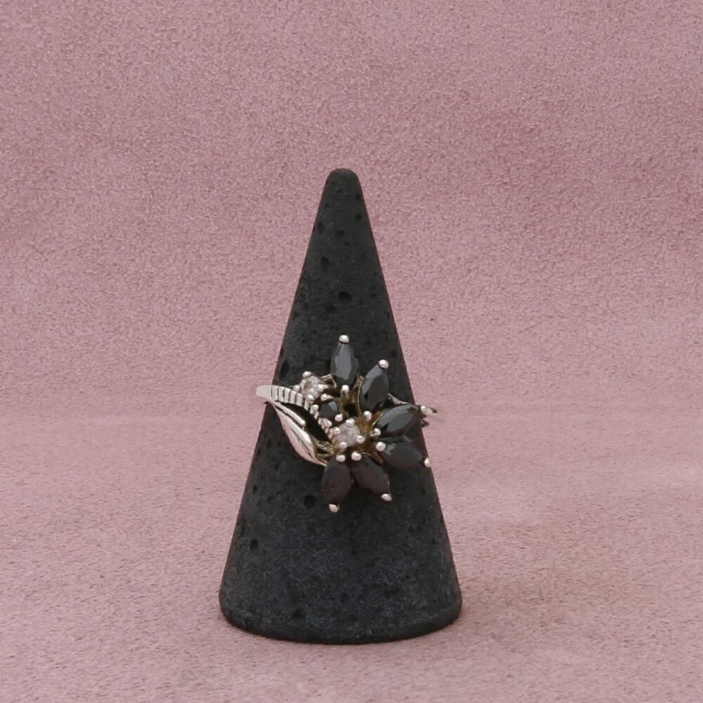 sterling silver marquise-cut black cz cluster ring size 7.75